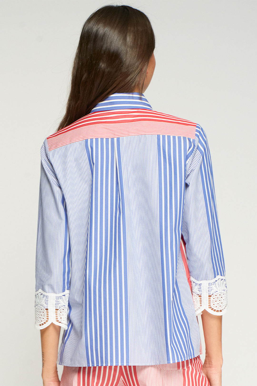 Vilagallo 33517 Red Blue Stripe Lace Cuff Shirt