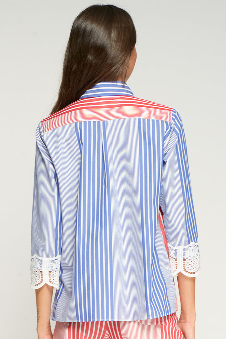 Vilagallo 33517 Red Blue Stripe Lace Cuff Shirt