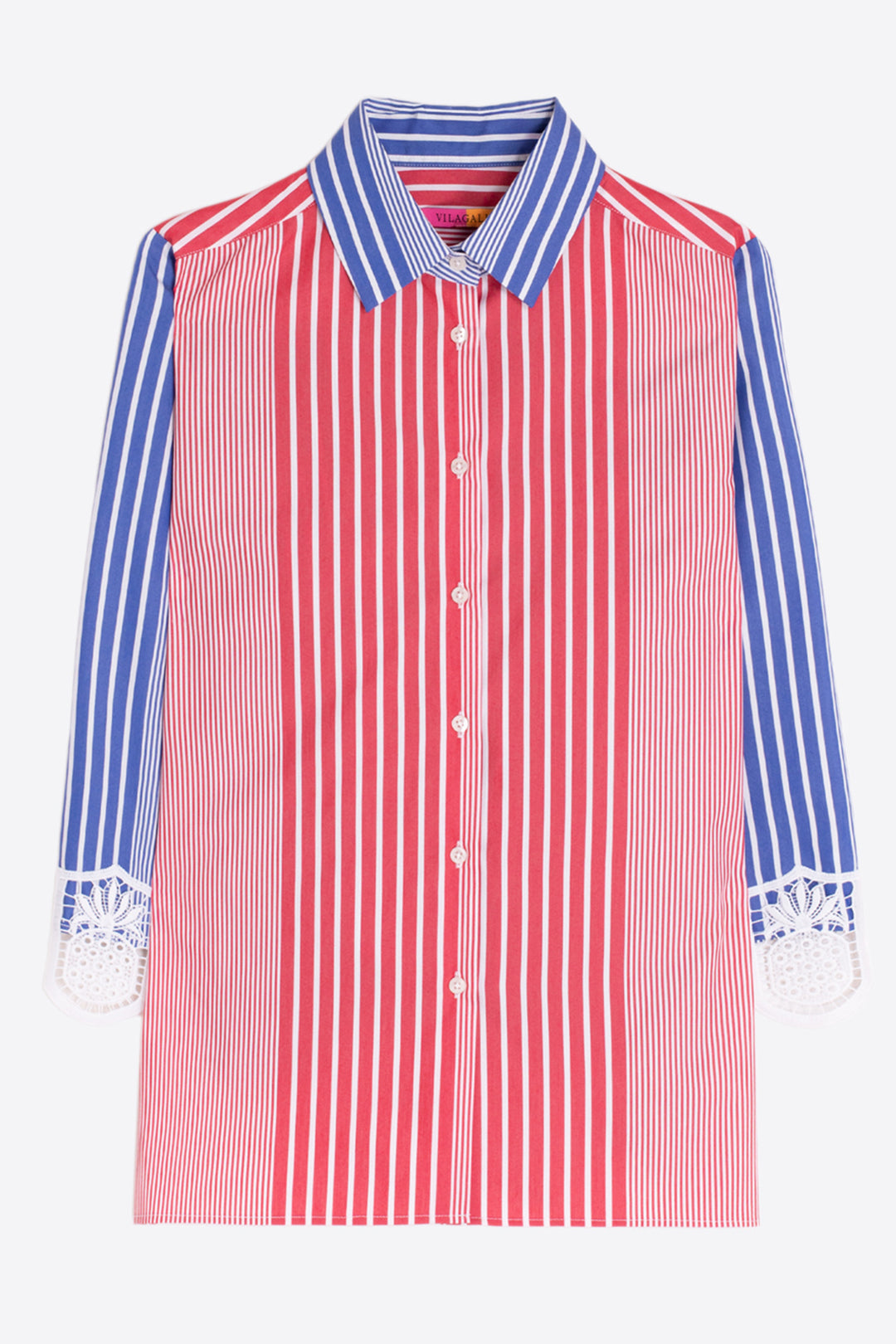 Vilagallo 33517 Red Blue Stripe Lace Cuff Shirt