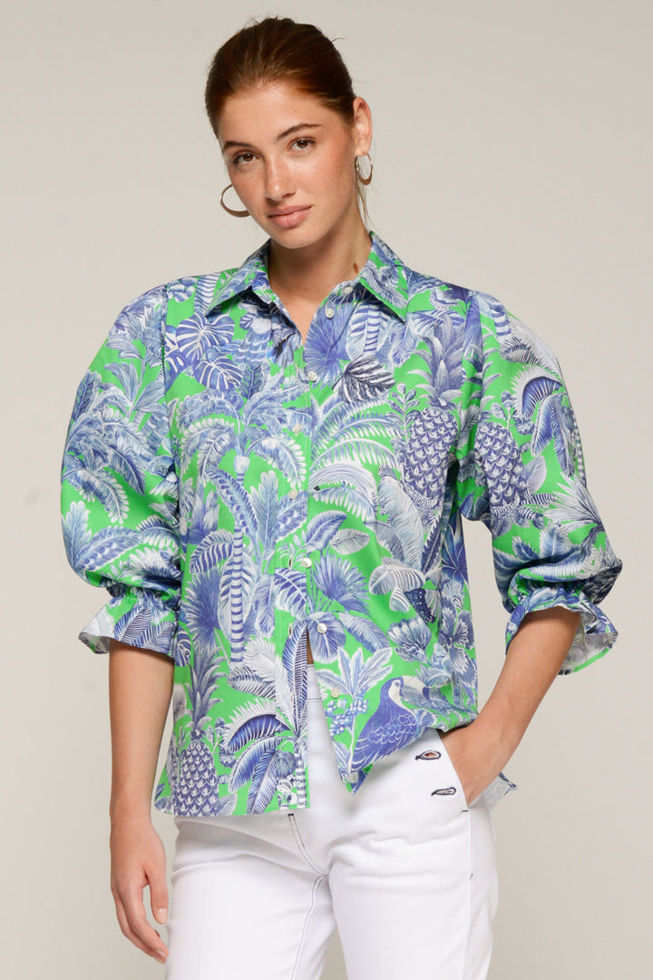Vilagallo 33587 Blue Green Tropical Leaf Print Shirt