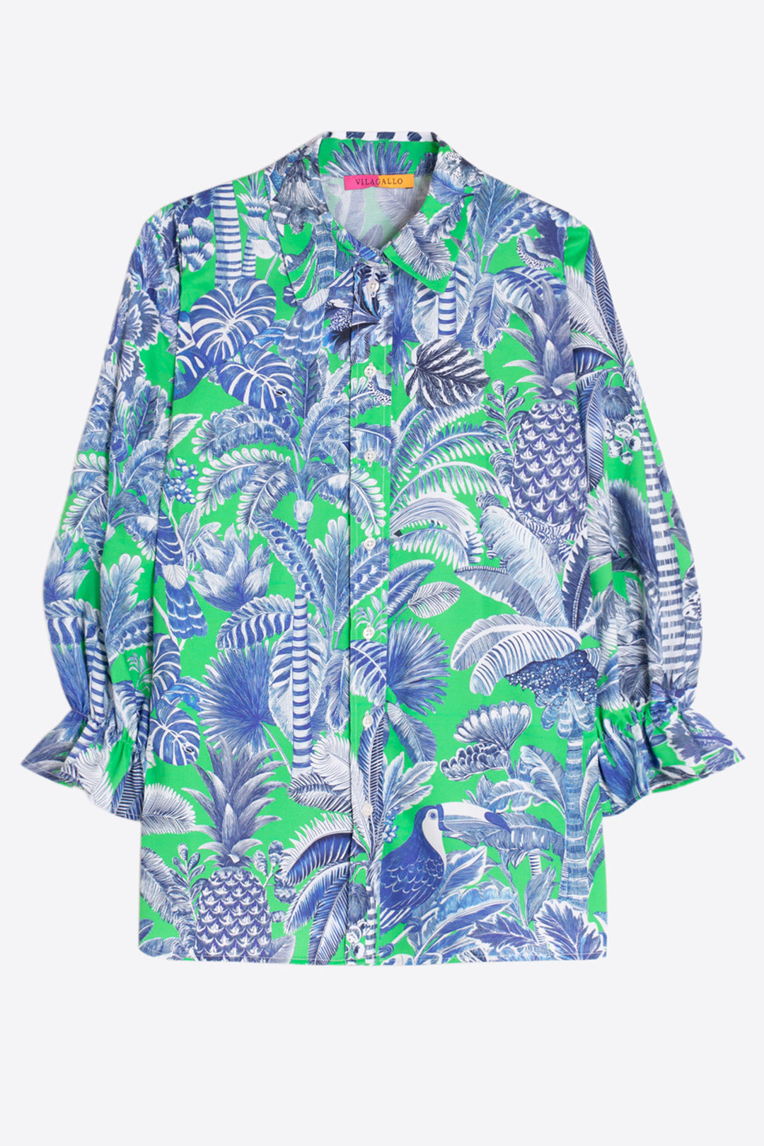 Vilagallo 33587 Blue Green Tropical Leaf Print Shirt