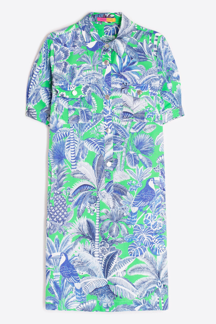 Vilagallo 33594 Selva Green Blue Print Shirt Dress