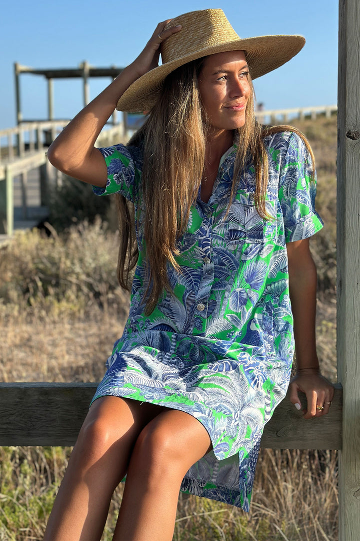 Vilagallo 33594 Selva Green Blue Print Shirt Dress