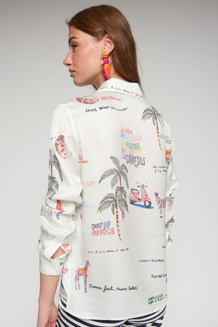 Vilagallo 33595 Off-White Quirky Quotes Palm Tree Shirt