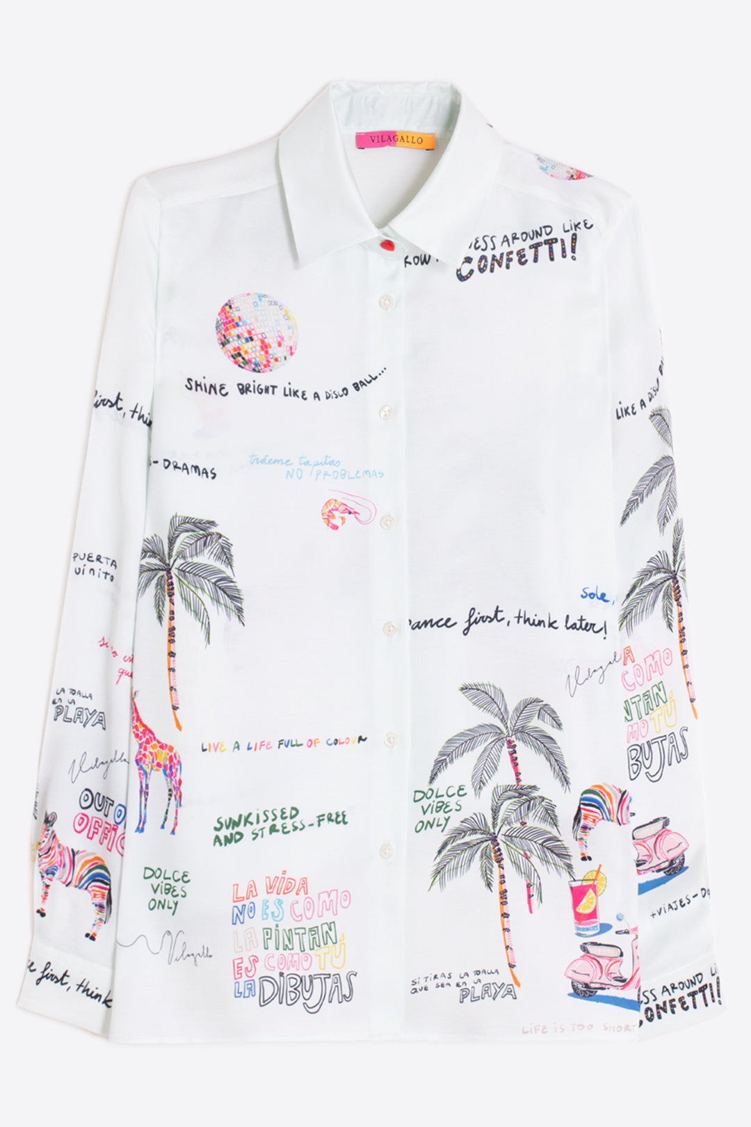Vilagallo 33595 Off-White Quirky Quotes Palm Tree Shirt