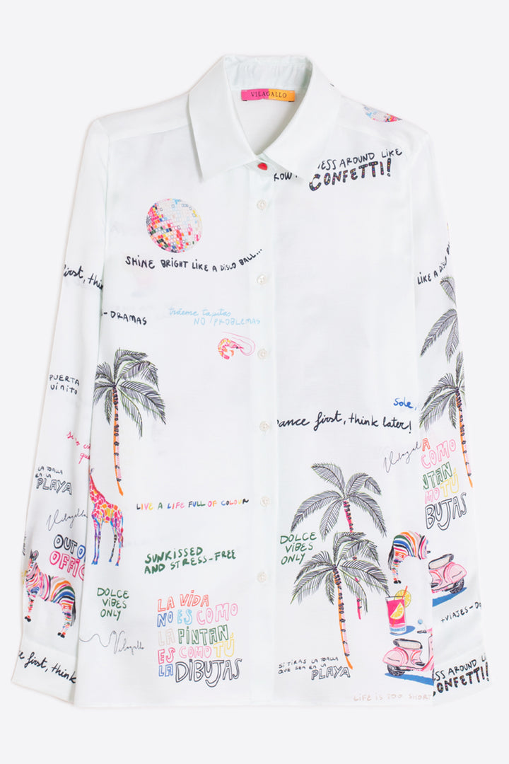 Vilagallo 33595 Off-White Quirky Quotes Palm Tree Shirt