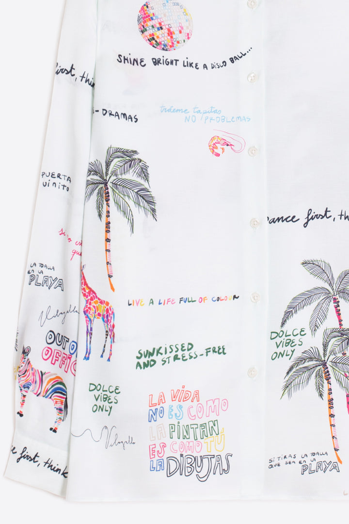 Vilagallo 33595 Off-White Quirky Quotes Palm Tree Shirt