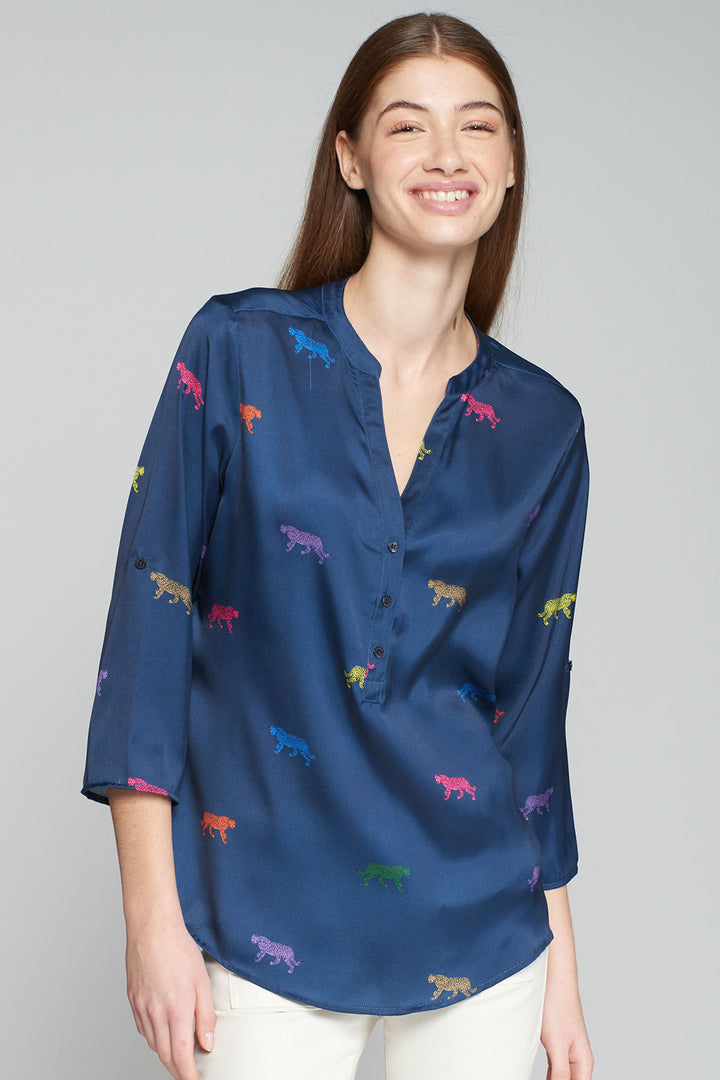 Vilagallo Blouse Leopard Print Blue 31701 - Shirley Allum Boutique