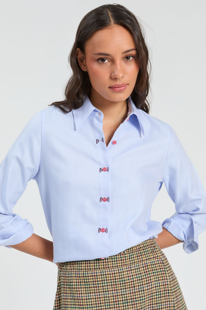 Vilagallo Blue Herringbone Blouse at Shirley Allum