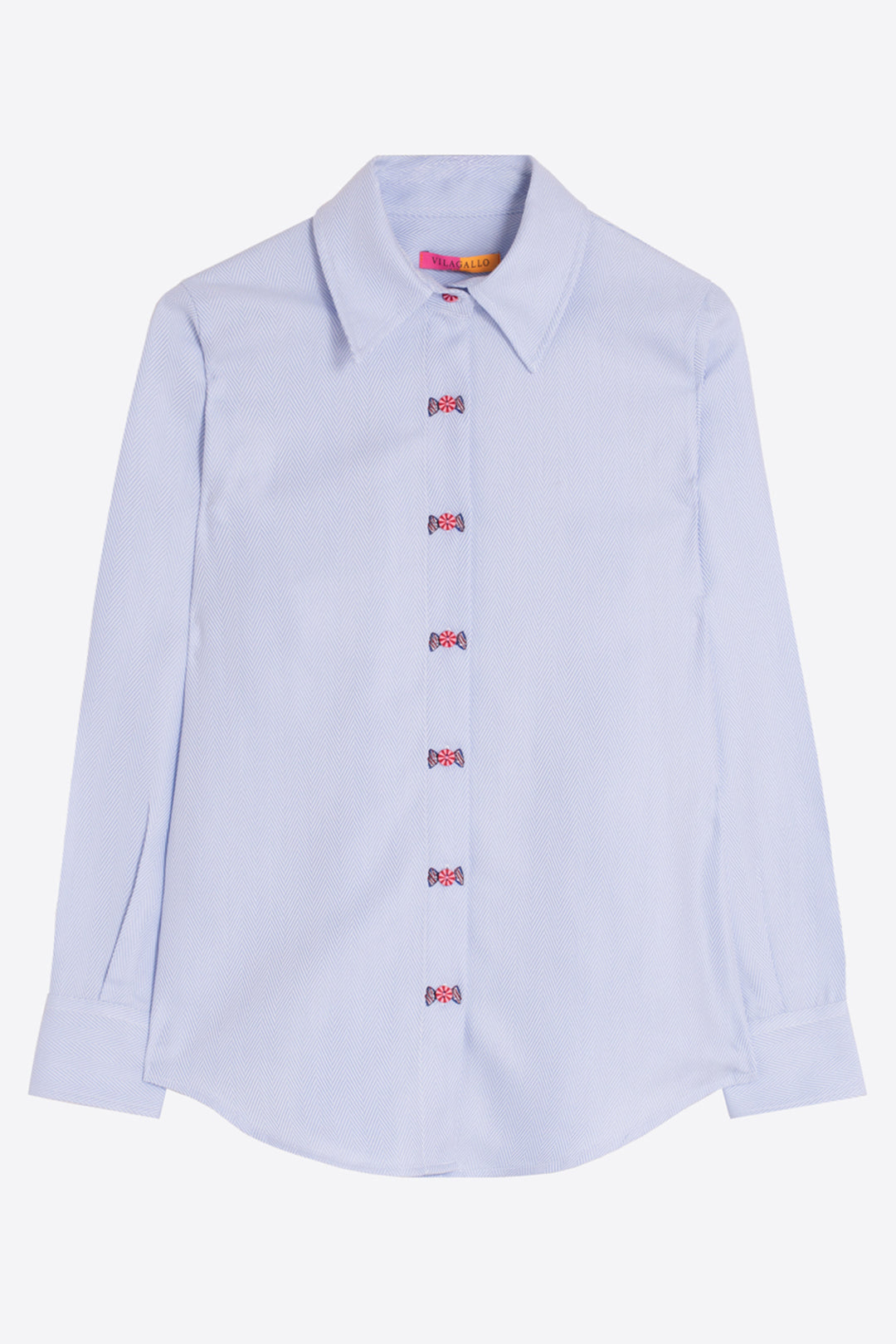 Vilagallo Blue Herringbone Blouse at Shirley Allum