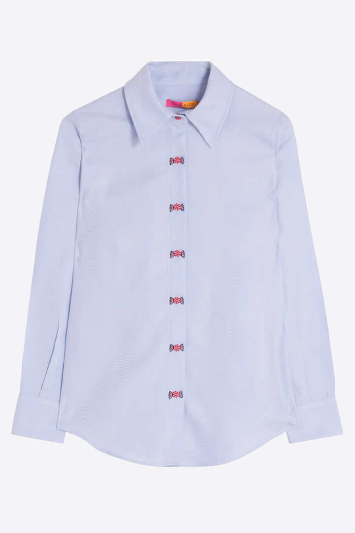 Vilagallo Blue Herringbone Blouse at Shirley Allum