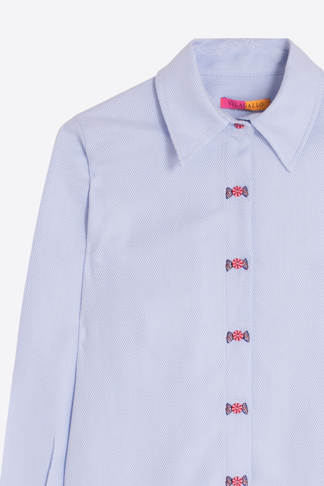 Vilagallo Blue Herringbone Blouse at Shirley Allum