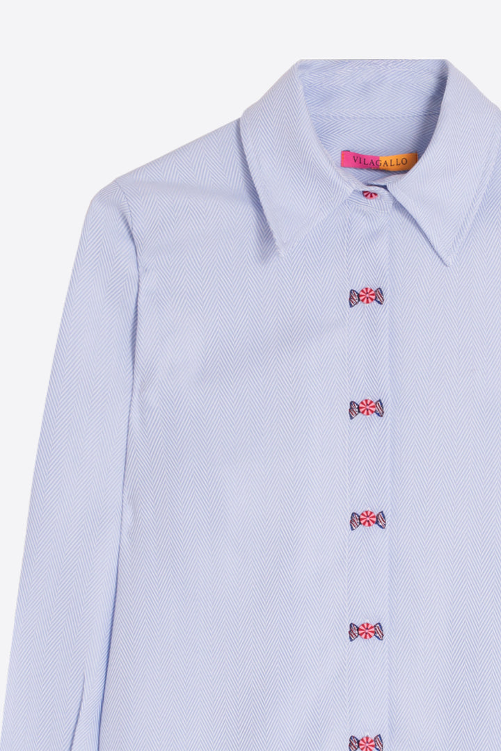 Vilagallo Blue Herringbone Blouse at Shirley Allum