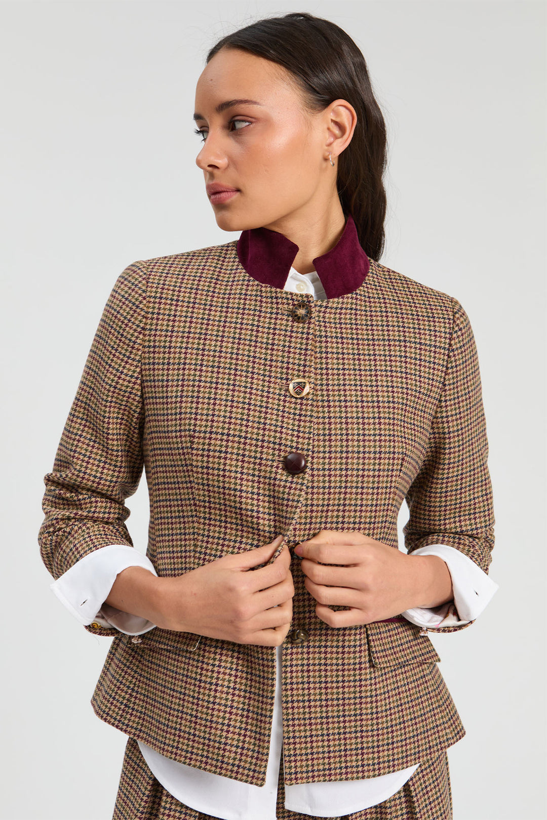 Vilagallo Burgundy Houndstooth Jacket at Shirley Allum