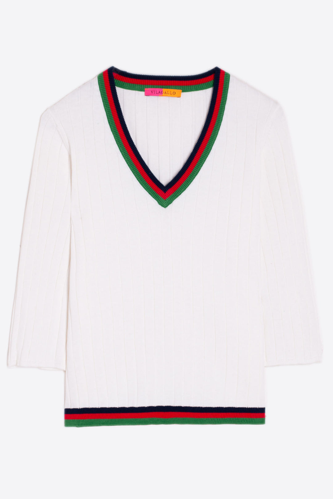 Vilagallo Canale V-Neck Jumper Contrastes White 32126 - Shirley Allum Boutique