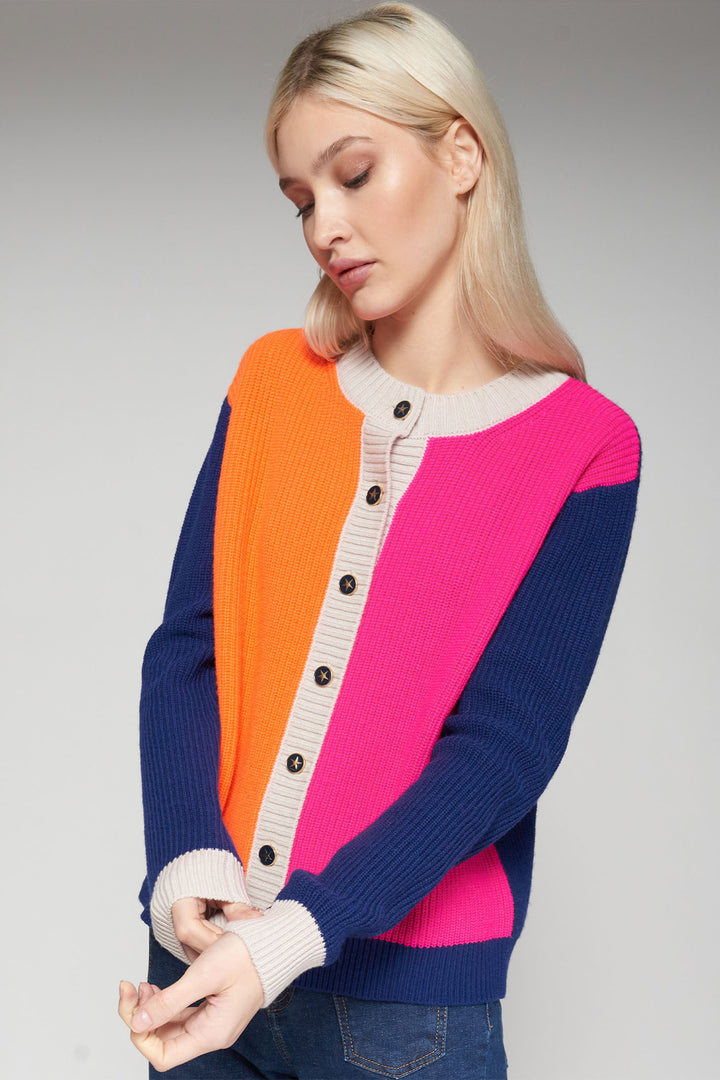 Vilagallo Cardigan Pink Orange Button Front 31644 - Shirley Allum Boutique