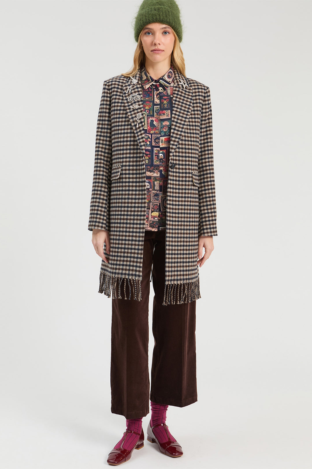 Vilagallo Checked Fringe Coat at Shirley Allum