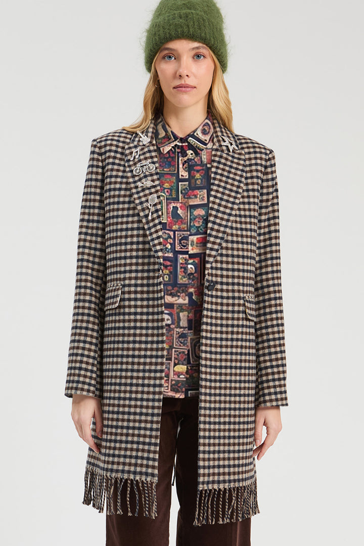 Vilagallo Checked Fringe Coat at Shirley Allum