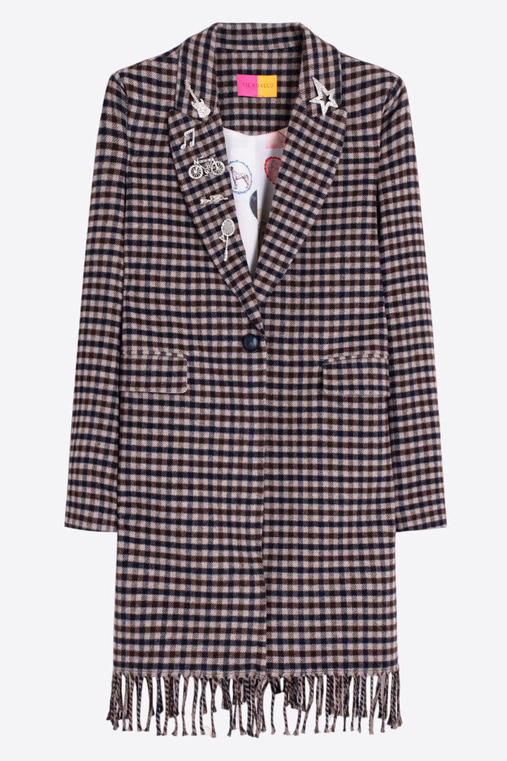 Vilagallo Checked Fringe Coat at Shirley Allum