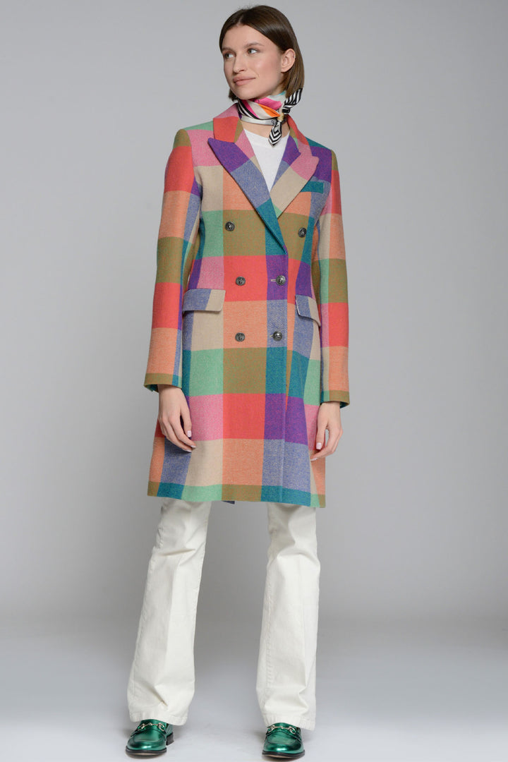 Vilagallo Coat Multicolour Check 31770 - Shirley Allum Boutique