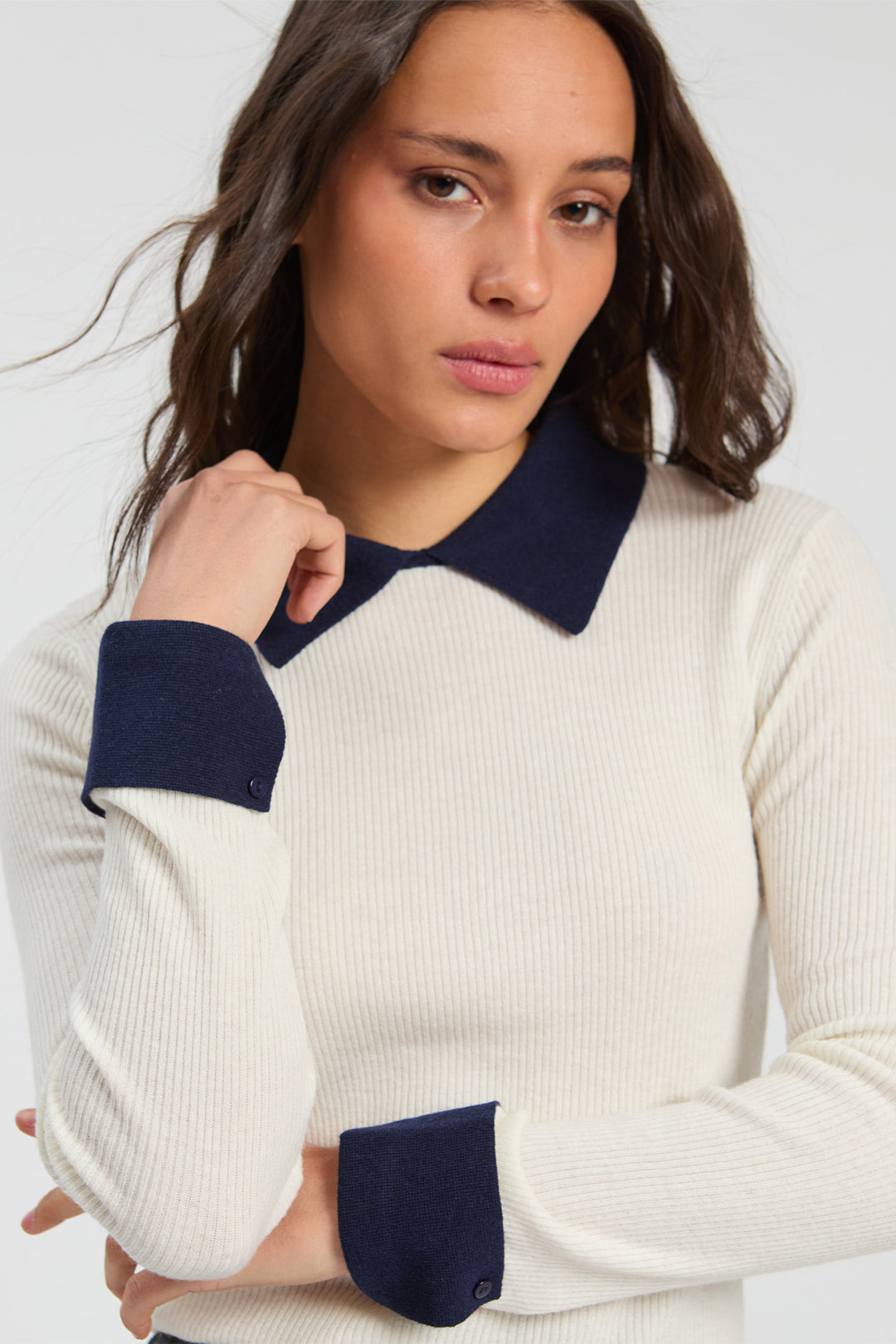 Vilagallo Ecru &amp; Navy Jumper at Shirley Allum