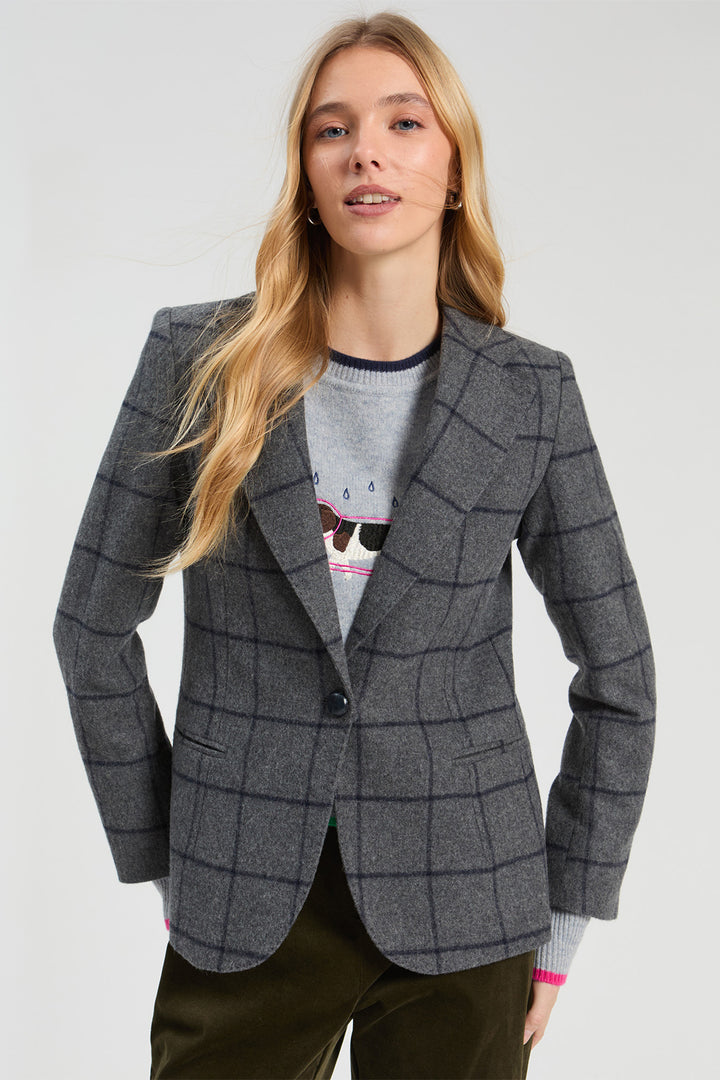 Vilagallo Grey Navy Check Jacket at Shirley Allum