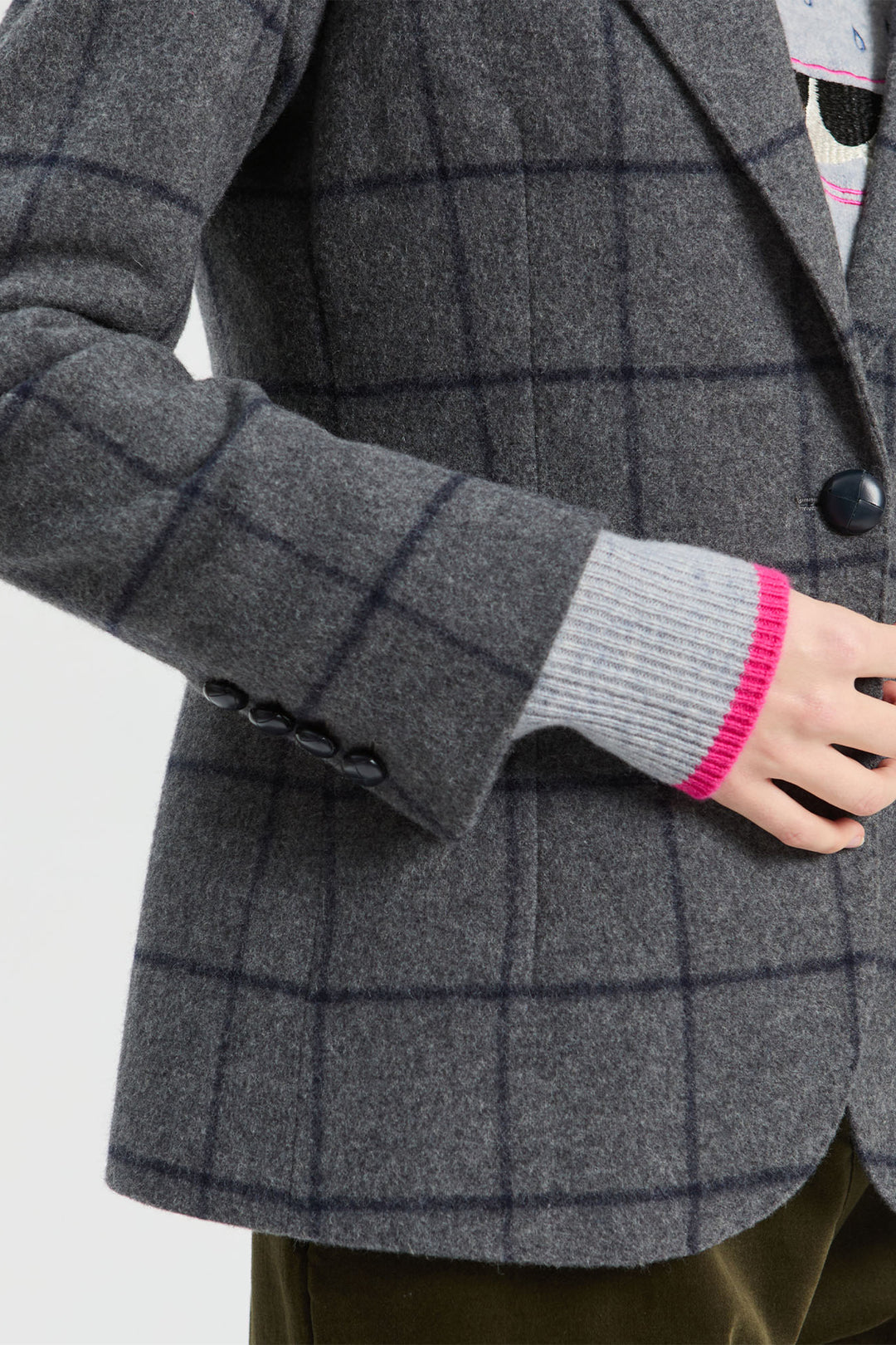 Vilagallo Grey Navy Check Jacket at Shirley Allum