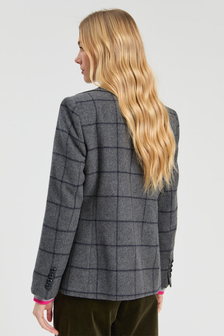 Vilagallo Grey Navy Check Jacket at Shirley Allum