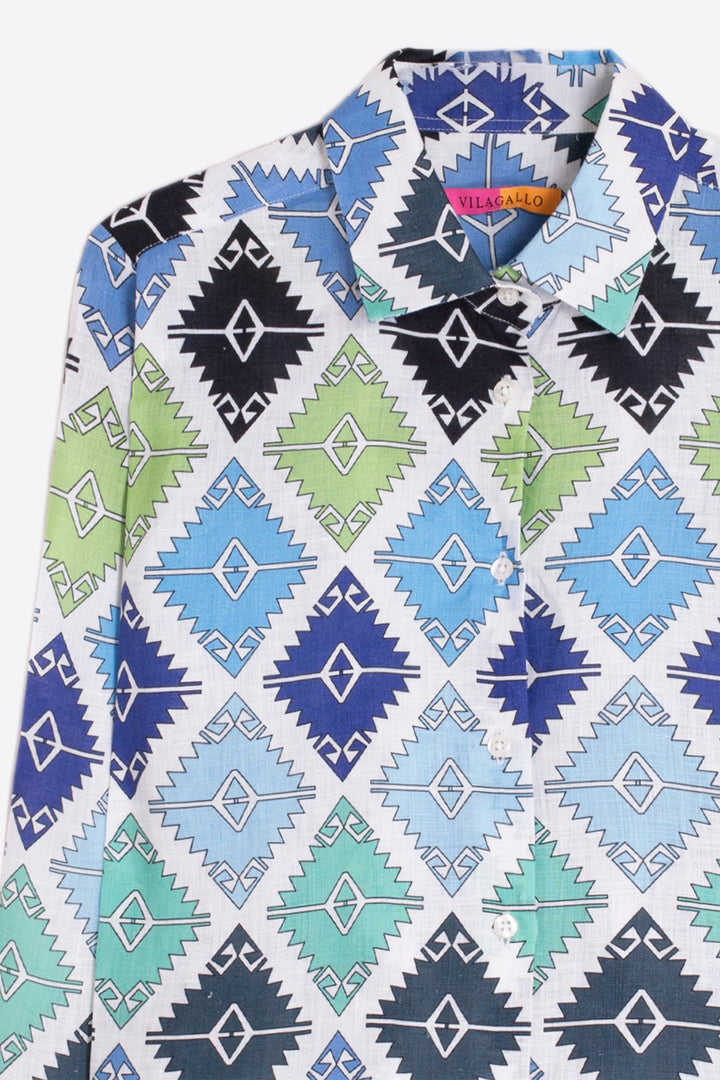 Vilagallo Isa 33108 Turquoise Blue Navajo Print Shirt - Shirley Allum Boutique