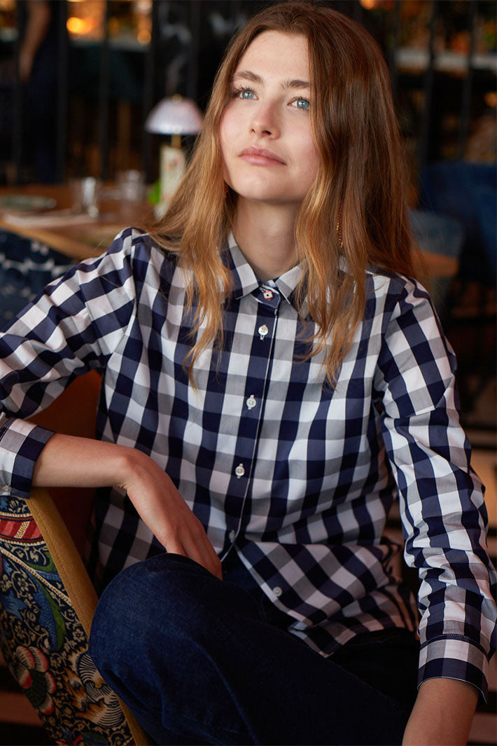 Vilagallo Isa Shirt Vichy Blue CMSSS4W837 32065 - Shirley Allum Boutique
