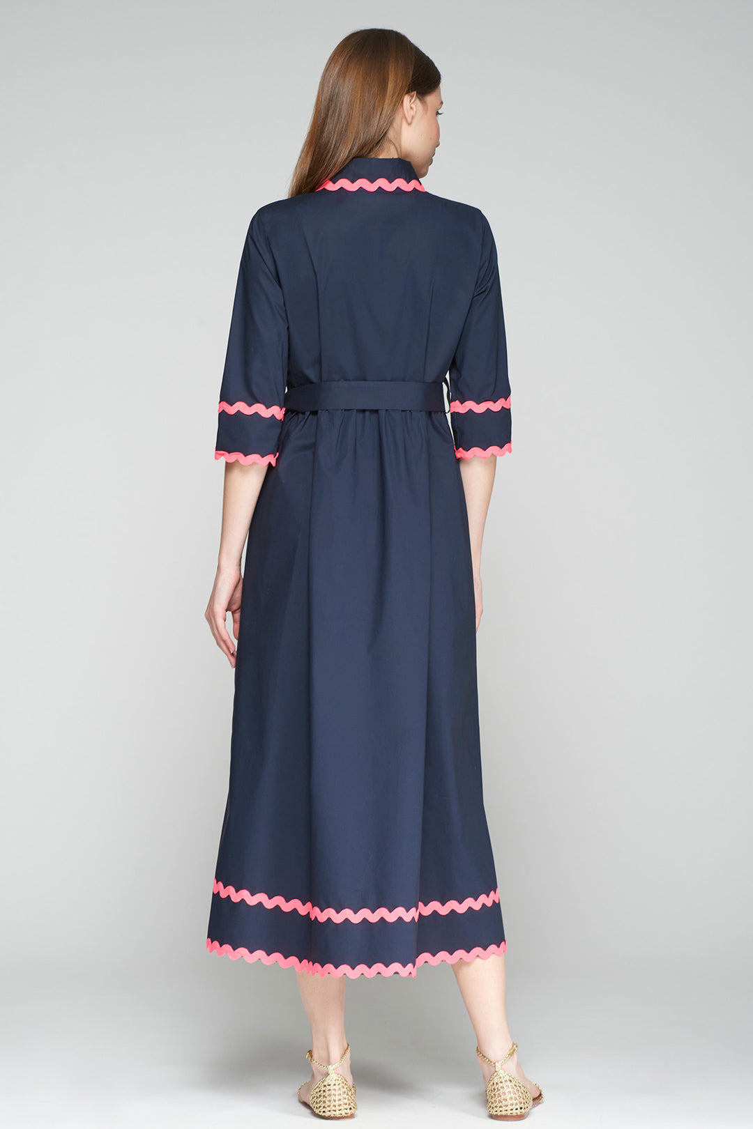 Vilagallo Natalia 32465 Navy Poplin Midi Shirt Dress - Shirley Allum Boutique