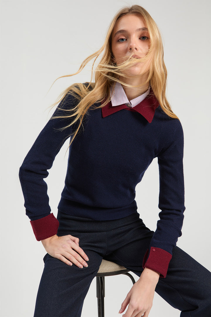 Vilagallo Navy &amp; Burgundy Jumper at Shirley Allum