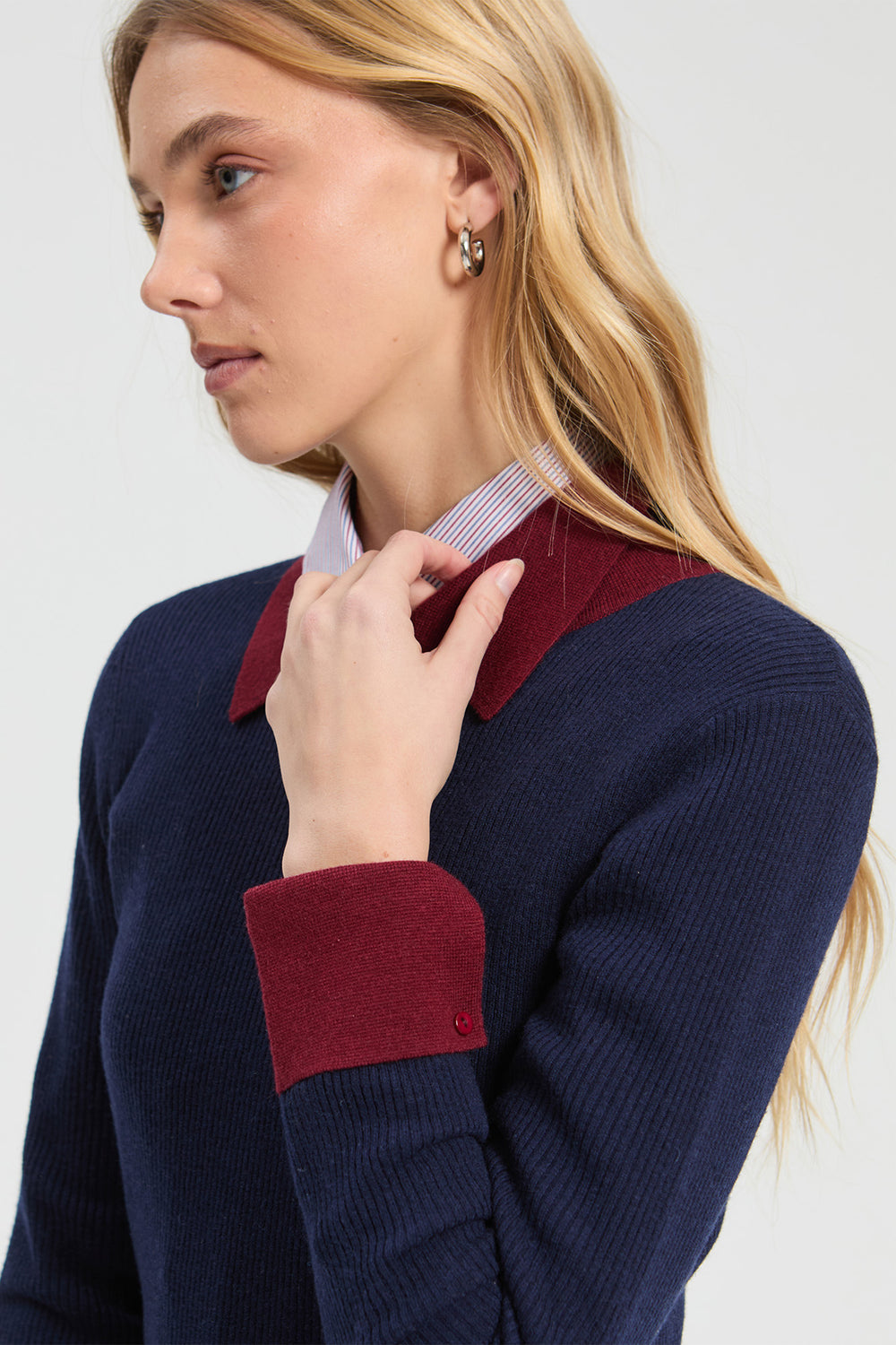 Vilagallo Navy & Burgundy Jumper at Shirley Allum