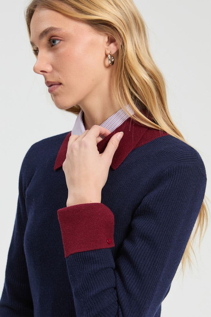 Vilagallo Navy &amp; Burgundy Jumper at Shirley Allum
