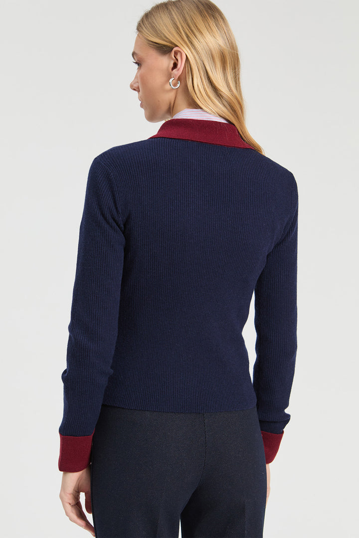 Vilagallo Navy &amp; Burgundy Jumper at Shirley Allum