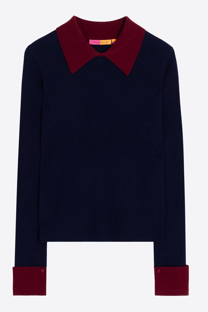 Vilagallo Navy &amp; Burgundy Jumper at Shirley Allum