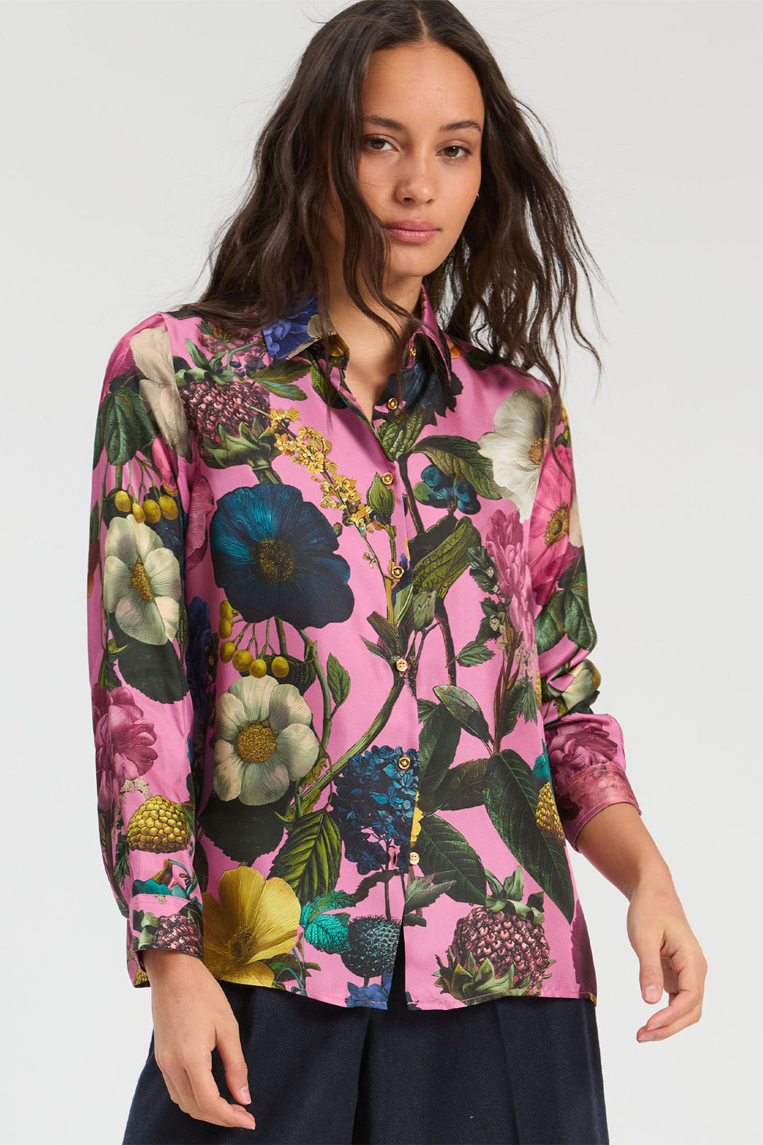 Vilagallo Pink Floral Silk Blouse at Shirley Allum