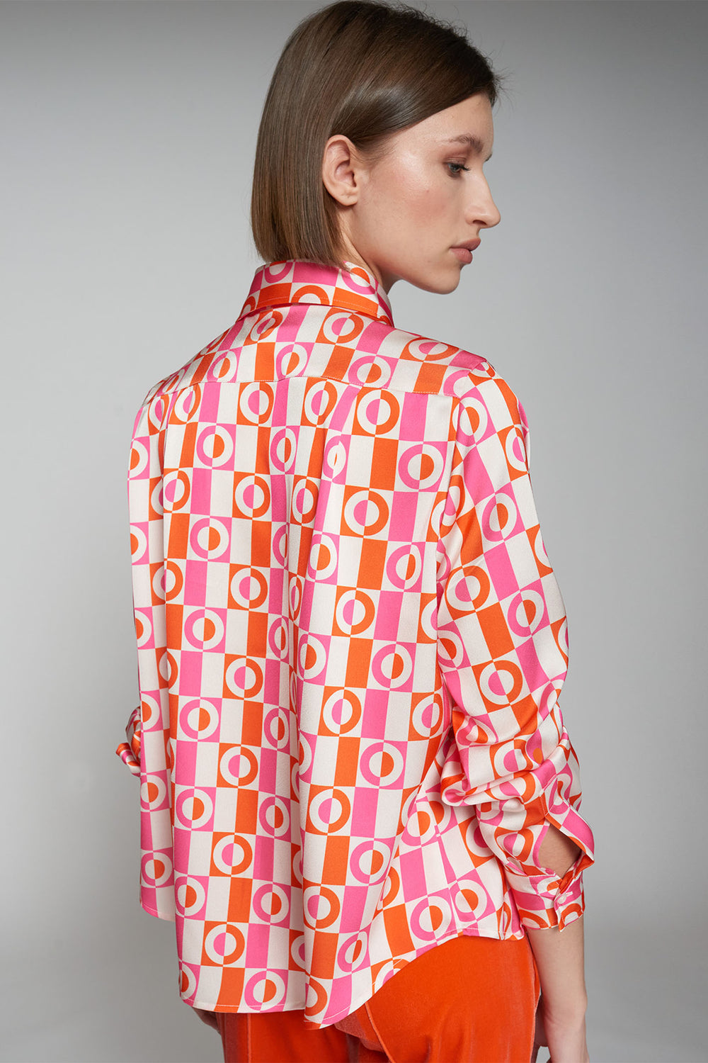 Vilagallo Shirt Orange Geometric Print 31747 - Shirley Allum Boutique