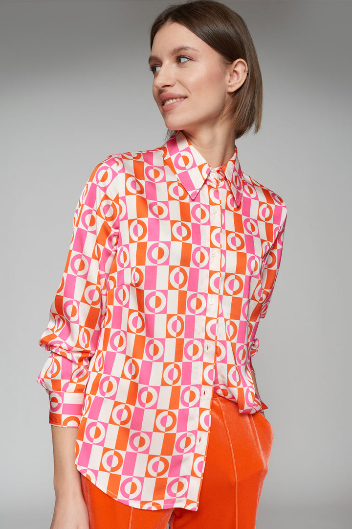 Vilagallo Shirt Orange Geometric Print 31747 - Shirley Allum Boutique