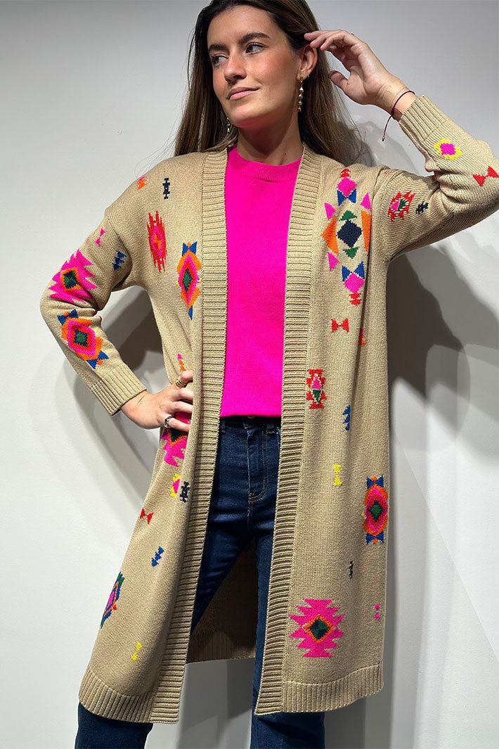 Vilagallo Stella Navajo Cardigan Camel 31909 - Shirley Allum Boutique