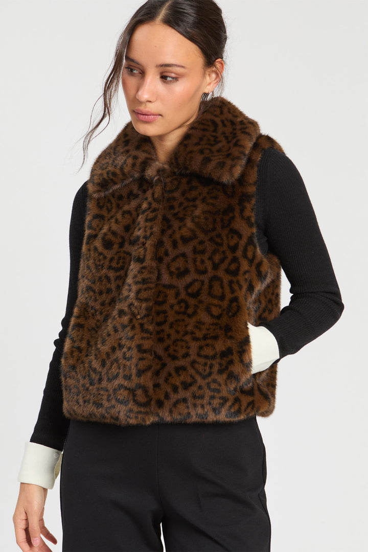 Vilagallo Vison Marron Eco Faux Fur Gilet at Shirley Allum
