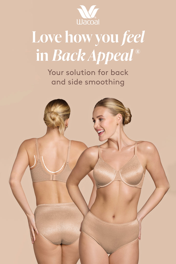 Wacoal Back Appeal lingerie set with two models on a beige background