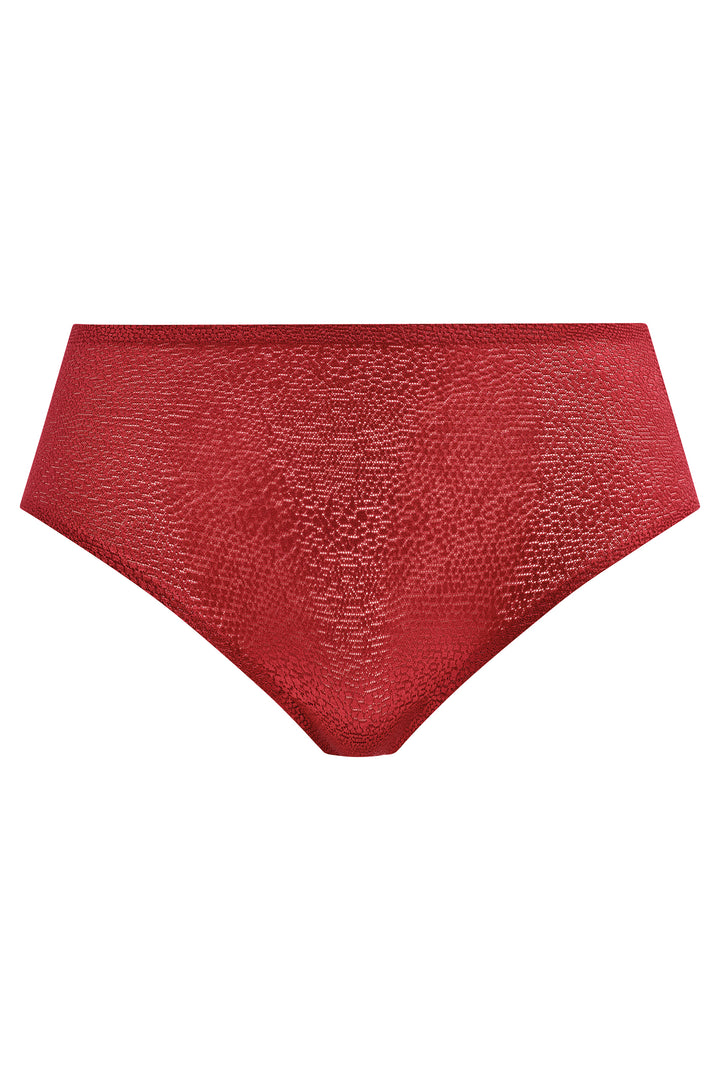 Red textured fabric triangle on a white background