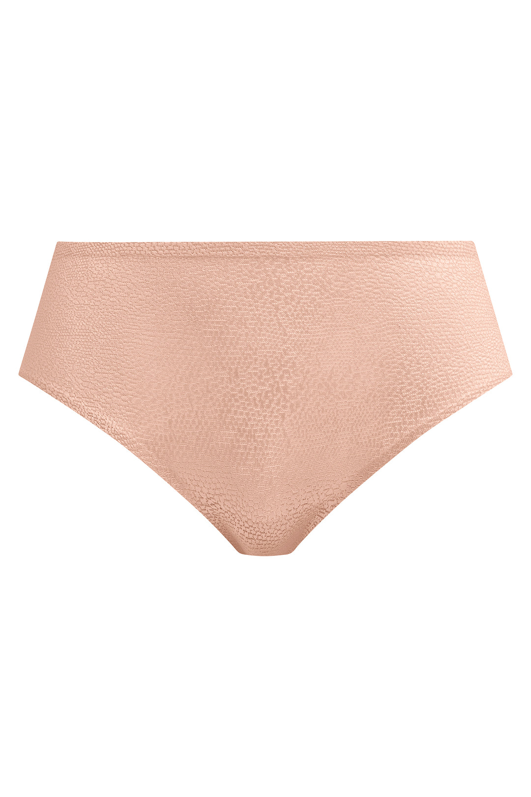 Pink high-waisted bikini bottom on a white background