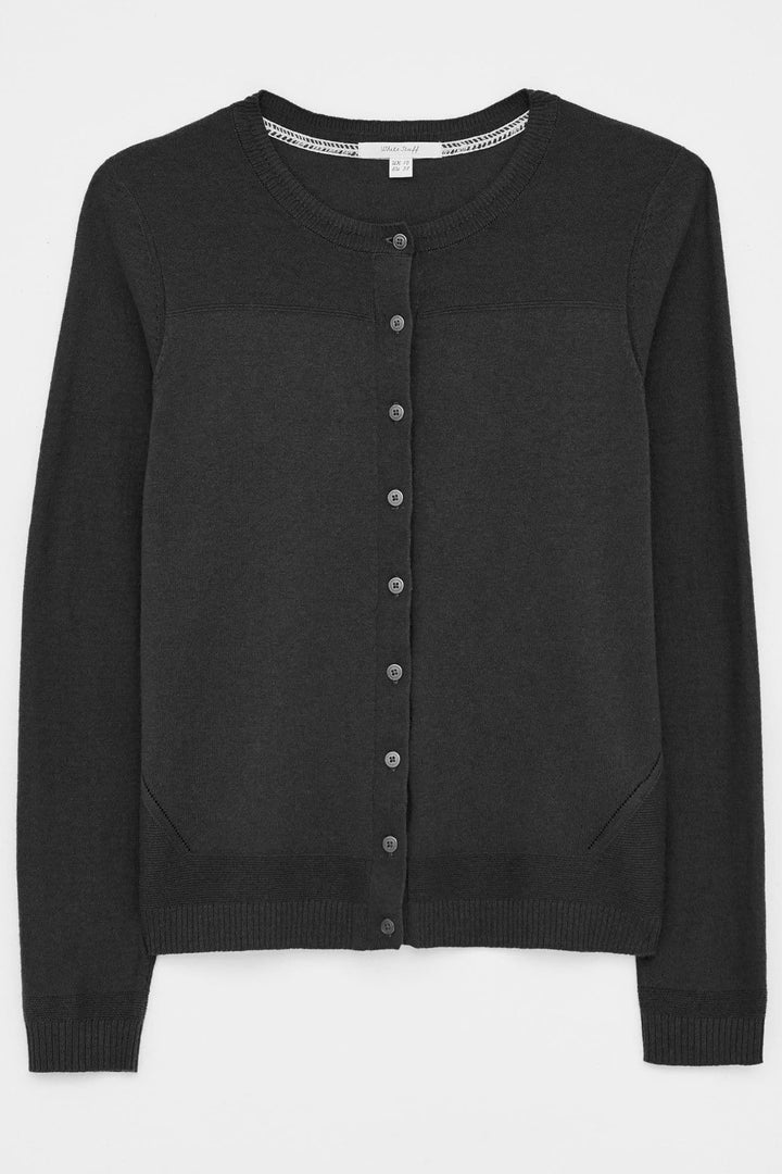 White Stuff 431676 Pure Black City Plain Crew Neck Cardigan - Shirley Allum Boutique