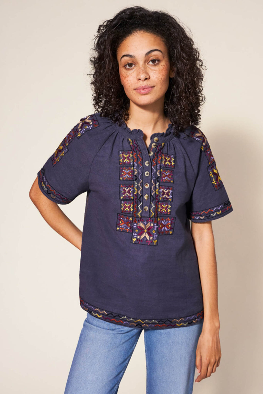 White Stuff 438691 Frida Purple Embroidered Blouse - Shirley Allum Boutique