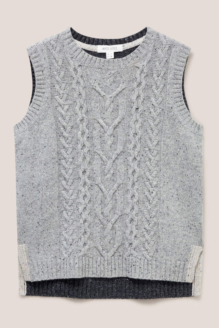 White Stuff 439264 Grey Colourblock Cableknit Tanktop Coverup - Shirley Allum Boutique