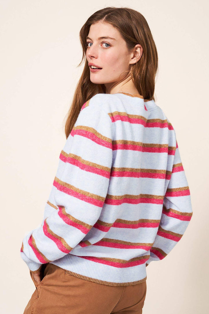 White Stuff 439270 Blue Striped Jamie Cardigan - Shirley Allum Boutique
