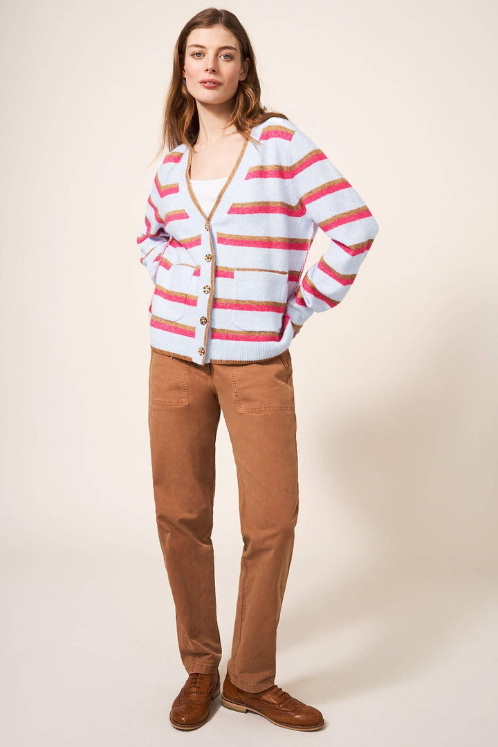 White Stuff 439270 Blue Striped Jamie Cardigan - Shirley Allum Boutique