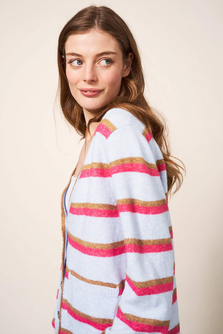 White Stuff 439270 Blue Striped Jamie Cardigan - Shirley Allum Boutique